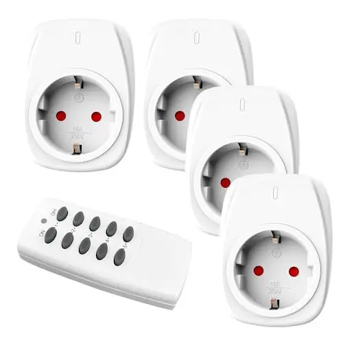 Produktbild: HBN 4X Funksteckdosen mit 1 Fernbedienung, 16A/3.680W Ferngesteuerte Stecker Set für Innen Weihnachtsdeko, Haushaltsgeräte, Reichweite 30m, Weiß