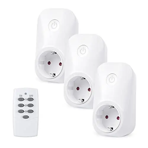 Produktbild: HBN Funksteckdose mit Fernbedienung 3680W, 3 Steckdosen+1 Handsender, Ferngesteuerte Stecker für Innen, Selbstlernfunktion, Reichweite 30m, Weiß
