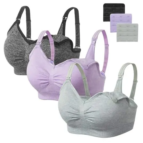 Produktbild: HBselect 3 Pcs Schwangerschafts Nahtloser Still-BH mit zusätzlichen BH-Verlängerungen Stillen und Schlaf Ohne Bügel für Damen