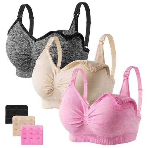 Produktbild: HBselect 3 Pcs Schwangerschafts Still BH Nahtloser Still-BH mit zusätzlichen BH-Verlängerungen Stillen und Schlaf Ohne Bügel für Damen