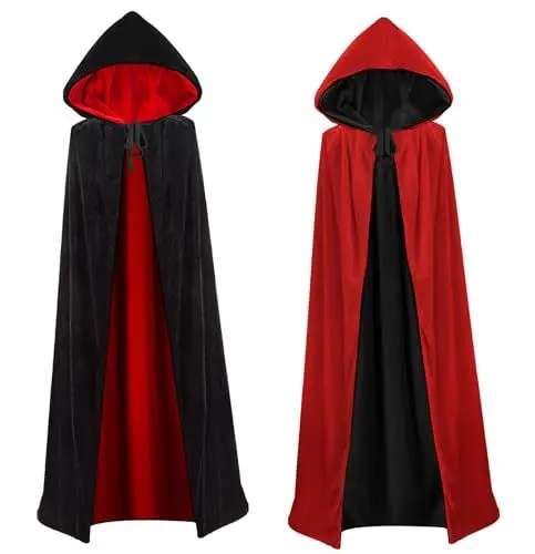 Produktbild: HBselect Halloween Umhang Vampir Kostüm Vampirumhang mit Kapuze für Erwachsene Damen Herren für Kinder aus Samt dopelseitig Rot Doppelt 170 cm