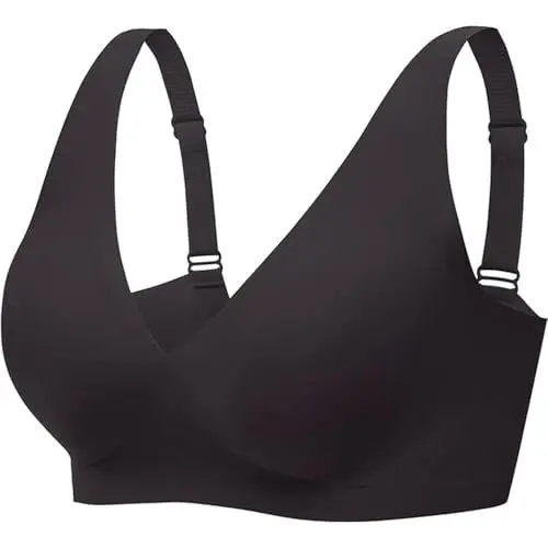 Produktbild: HBselect Nahtloser BH Damen Ohne Bügel V-Ausschnitt Bralette Weicher Push-Up BH Gepolstert Klassische Bustier T-Shirts BH Seamless Bra mit Zusätzlicher BH-Verlängerung