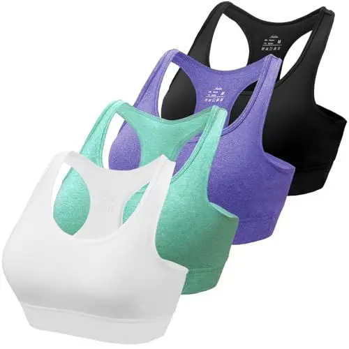 Produktbild: HBselect Sport BH Bustier Damen Bralette Nathloser mit Polstern Sportbekleidung Baumwolle ohne Bügel atmungsaktiv Joggen Yoga Jumping Fitness Schwarz Weiß Lila Grün L