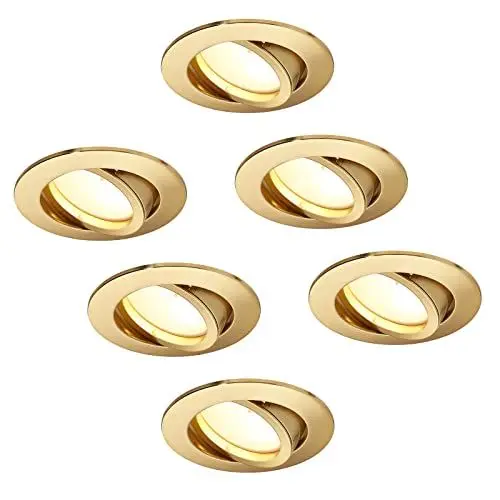 Produktbild: HCFEI LED Einbaustrahler dimmbar matt-gold Rund Schwenkbar 5W flach 230V Einbau-Spot Strahler Einbauspot 68mm Bohrloch, 120°Abstrahlwinkel, Warmweiß 3000K (6er Pack)
