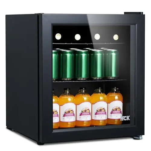 Produktbild: HCK 48L Mini Kühlschrank mit Glastür, 0-15°C Getränkekühlschrank für Bier, Lautlose kleine Kühlschränke 39dB, 2 Ablagen, Mini Fridge für Büro Zimmer, Minibar Bar Party, Bierkühlschrank, Schwarz