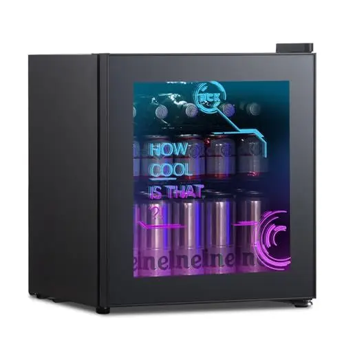 Produktbild: HCK 48L Mini Kühlschrank mit Glastür Leise 39dB, Cyberpunk Getränkekühlschrank mit Fernsteuerbaren RGB LED Lichtern, Flaschenkühlschrank, Mini Fridge 0-15°C für Gaming Deko, Minibar, Schwarz