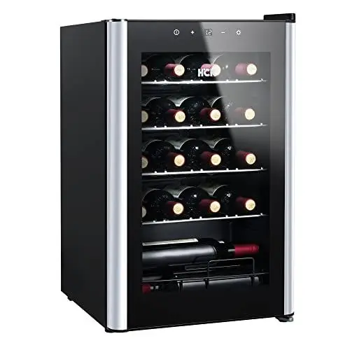 Produktbild: HCK 70L Weinkühlschrank für 24 Flaschen, 4-22°C Weinkühlschränke Flaschenkühlschrank, Getränkekühlschrank mit Glastür, Geräuscharmer Weinschrank, Frostfreie Glastür, Vollglas-Touchpanel, Schwarz