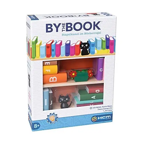 Produktbild: HCM Kinzel - by The Book | Stapelspiel für die Familie | Bringe Bücher ins Gleichgewicht | Staple 12 Bücher & Katze für Balance | Wasserwaage & 40 Challenges | Hochwertige Holzspielsteine | 55205