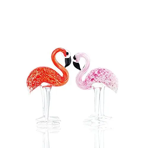 Produktbild: H&D HYALINE & DORA 2 Stück Kunst Glas Flamingos Ornament Skulptur, mundgeblasenes Glas, Tierfigur, Heimdekoration, (rot und rosa)