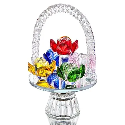 Produktbild: H&D HYALINE & DORA Bunte Kristall Blumenkorb Figur Ornament, Glasblume mit drehbarem Boden, für Zuhause, Kleid, Tisch, Tafelaufsatz