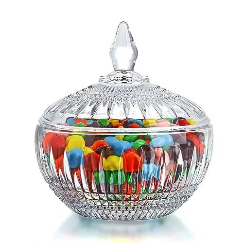 Produktbild: 600 ml große Glas-Süßigkeitenschale mit Deckel, klares Kristallglas mit Deckel, dekoratives Bonbonglas für Süßigkeitenbuffet, Party, Hochzeit, Heimdekoration, spülmaschinenfest