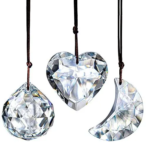 Produktbild: H&D HYALINE & DORA Klarer Sonnenfänger-Kristall, Regenbogenmacher, Prismen-Ornament, zum Aufhängen, Glasanhänger für Fenster, 3 Stück