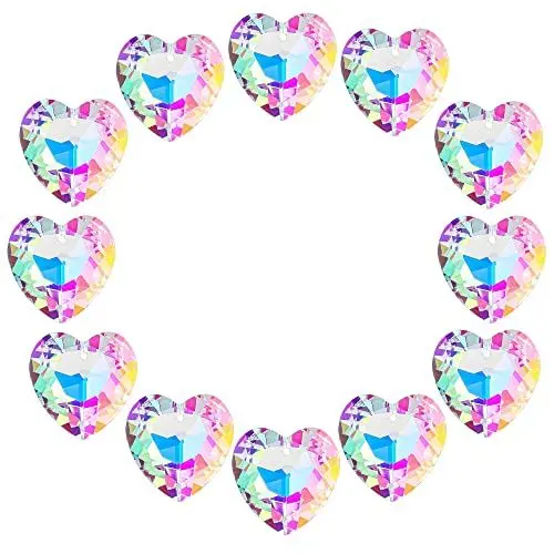 Produktbild: H&D Hyaline & Dora 12 Bunte Kristall Herz Prisma Sonnenfänger, Herz Prisma Kronleuchter, Tropfen Teile Fenster Sonnenfänger, Kristalle hängende Anhänger 27 mm Regenbogenmacher Hochzeitsdekoration