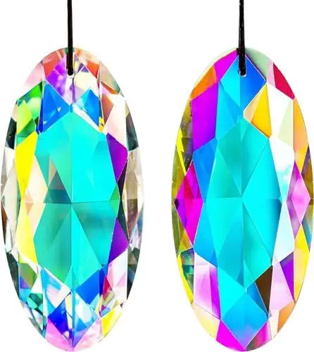 Produktbild: H&D Hyaline & Dora 2 Stück 89mm Kristall Sonnenfänger Prisma Lichtfänger Anhänger, AB farbiges Glas Prisma für Fenster, hängendes Kristall Sonnenfänger Lichtfänger Ornament