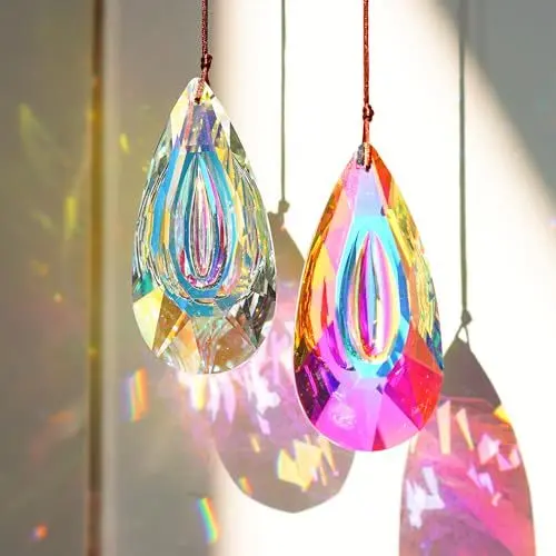 Produktbild: HDCRYSTALGIFTS Set 2,89 mm Kristall-Prismen, Sonnenfänger zum Aufhängen von Fenstern, Innen-Kronleuchter, Teile, Regenbogen-Maker für Zuhause, Garten, Dekoration (AB-farbig)