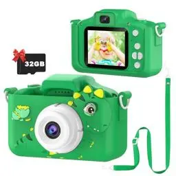 Produktbild: HD-Dinosaurier-Kameraspielzeug, hochauflösende Videoaufzeichnung, wiederaufladbar und tragbar – 32 GB SD-Karte enthalten – Schulanfangs- und Geburtstagsgeschenk für Kinder im Alter von 3–12 Jahren