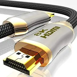 Produktbild: HDMI Kabel 2.1 Glasfaser - 8K 120Hz – 4k 240Hz HDR10+ 3D eARC CEC HDCP 2.3 Optisches Ultra High Speed vergoldete Kontakte Glasfaserkabel mit Zinklegierung Stecker Knickschutz, Schwarz (schwarz, 2M)
