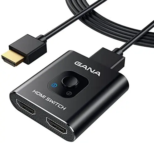 Produktbild: GANA HDMI Splitter 4K 60Hz 2 in 1 Out Switcher Mit 1m Kabel, Aluminiumgehäuse, HDCP2.2 UHD 3D für PS5/4, Xbox, Blu-Ray DVD, Fire TV Stick, Chromecast, Monitore