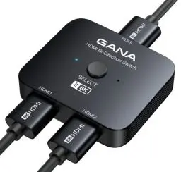 Produktbild: GANA 8K HDMI Splitter, HDMI 2.1 Switch Ultra HD 48Gbps Aluminium Bidirektional HDMI Switch 2 In 1 Out oder 1 In 2 Out HDMI Switcher, HDMI Verteiler Unterstützt für TV/PS5/Xbox