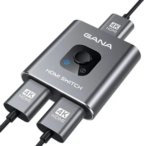 Produktbild: HDMI Splitter HDMI Switch,GANA 4K@60Hz Aluminium Bidirektional HDMI Switch 2 In 1 Out oder 1 In 2 Out HDMI Verteiler HDMI Switcher unterstützt HD 4K 3D für HD TV/Fire Stick/Xbox/PS3/PS4