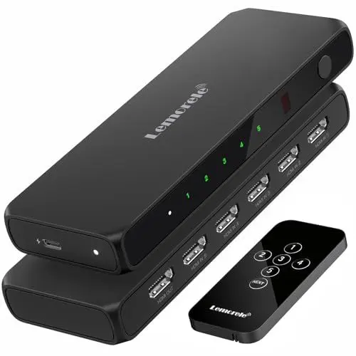 Produktbild: HDMI Splitter HDMI Switch 5 In 1 Out, Lemorele 4K HDMI Switcher UHD HDMI Verteiler mit Fernbedienung, HDMI Umschalter Unterstützt 4K@30HZ,UHD,1080P,HDCP,HDR für Firestick Xbox PS4 PS3 Blu-Ray DVD