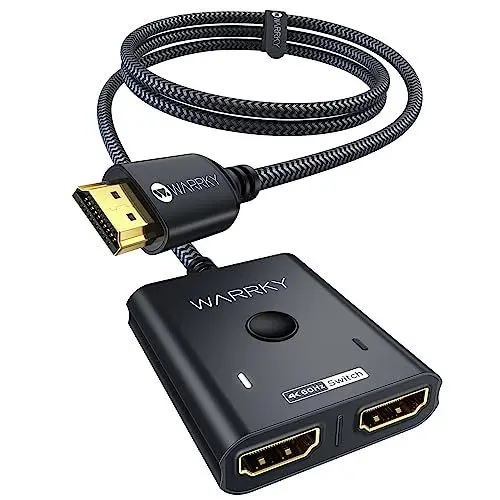 Produktbild: HDMI Switch 4K@60Hz, WARRKY HDMI Splitter Verteiler 2 In 1 Out (Jeweils 1 Anzeige zur Zeit)<strong>3.3ft Geflochtenes Kabel, Aluminiumgehäuse, HDCP 2.2:</strong>  2 to 1 Switcher Unterstützt UHD für PS5/4 - Schwarz