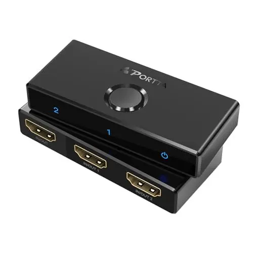 Produktbild: HDMI Switch 4K 60Hz, PORTTA Bi-Directional HDMI Splitter 1 in 2 Out, HDMI 2.0 Switch 2 in 1 Out Hub Supports HDR HDCP2.3 3D for Blu-ray Xbox PS4 PS5 Roku Fire Stick HDTV Monitor - Black