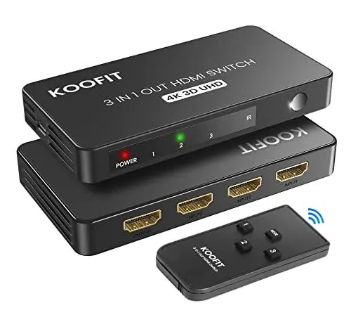 Produktbild: HDMI Switch Automatisch, HDMI Switch 4k HDMI Splitter 3 in 1 Out, HDMI Umschalter mit Fernbedienung, HDMI Verteiler Unterstützt UHD 4K 3D HDR HDCP1.4 für TV Stick Xbox PS4 Blu-Ray DVD