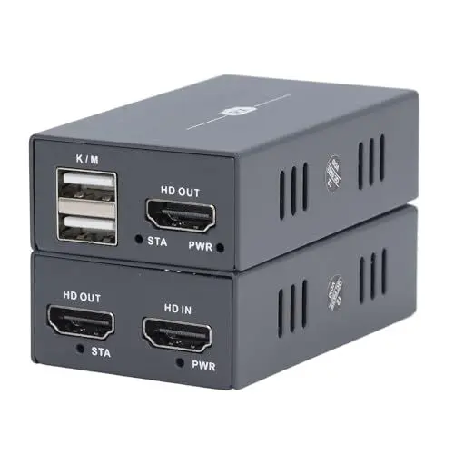 Produktbild: HDMI-Extender, 1080P 60 Hz Cat6-Ethernet-Kabel 165 Fuß, RJ45 HD-Videosender und -empfänger, Unterstützt EDID, USB KVM, für USB-Tastatur-Video-Maus (EU-Stecker)