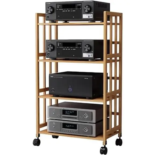 Produktbild: HDYZJQ HiFi Rack Höhenverstellbarer HiFi-Ständer, Medienregal, Audiokomponenten-Rack für Fernseher/DVD-Player/Kabelboxen, 2-, 3-, 4- und 5-stufiger Schallplatten-Aufbewahrungshalter(60x38x123cm)
