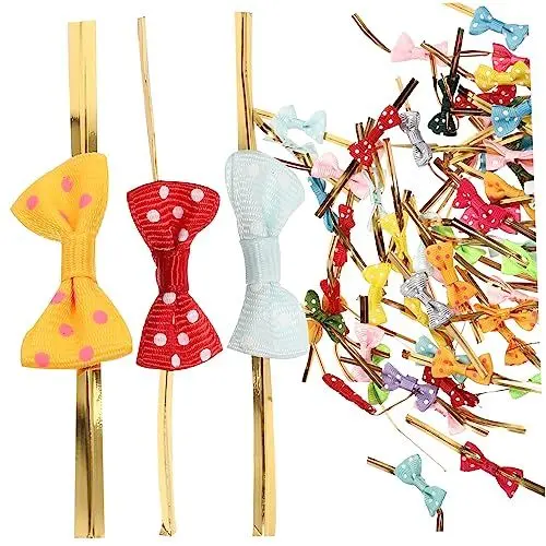Produktbild: Healeved 100pcs Taschen Party Candy Taschen Krawatten Lollipop Bögen Abdichtung Krawatten Bowknots für Hochzeit