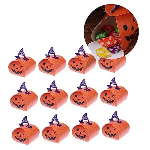 Produktbild: Healeved 12stücke Halloween Geschenktüten Aus Kraftpapier Kreative Hand-candy-taschen Orange Für Halloween-feiern Süßigkeiten Schmuck Und Einzigartige Dekorationselemente