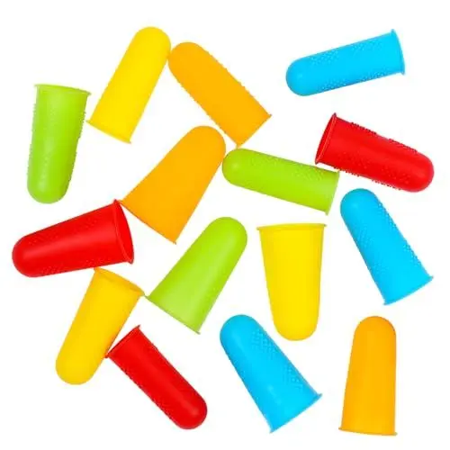 Produktbild: Healeved 15 StüCk Silikon Fingerschutz FingerhüLsen FüR NäHen, Gartenarbeit, Basteln – Rutschfeste Fingerkappen in 5 Farben Und 3 GrößEn