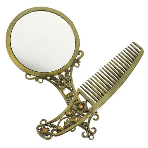 Produktbild: Healeved Vintage Make-up Spiegel Kamm 2 Stücke Spiegel Kamm Set Tragbare Kosmetikspiegel für Kosmetik