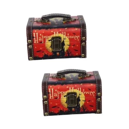 Produktbild: Healeved 2Er-Box Halloween-Aufbewahrungsbox halloween dekoration kleine holzbox Holzkiste Retro-Schmucketui dekorative Aufbewahrungstruhe Halloween-Dekor Süßigkeitenbehälter -Requisite