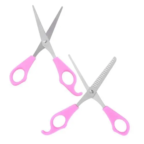 Produktbild: Healeved 2St Friseurschere robuste Haarschere flache Schere Salon-Pflegekamm Rasierschere Schneiderschere zwiebelschneider verbandsschere Haarschnitt-Accessoire Edelstahlschere Plastik Rosa