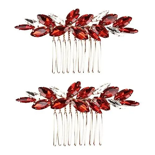 Produktbild: Healeved 2St Kamm haarschmuck haarsschmuck Haar Schmuck für besondere Anlässe wedding hair accessories Edelstein-Haar-Accessoires Blumenhaar Hochzeit Kristallhaarkämme Ferrolegierung rot