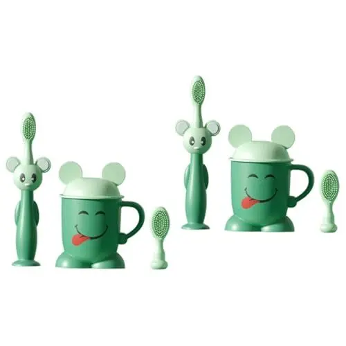 Produktbild: Healeved 2 Sätze Zahnbürsten-Set Zahnbürsten für Kinder Silikonzahnbürste für Kleinkinder weiche Zahnbürste Borstenzahnbürste Zahnbürste aus Silikon Milchzähne Zahn Tasse Reinigungsbürste