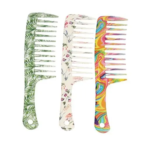 Produktbild: Healeved Elegante Bedruckte Haarkämme 3 Stück Breite Haarstyling-kämme Mit Geradem Griff Für Zufällige Haarstile