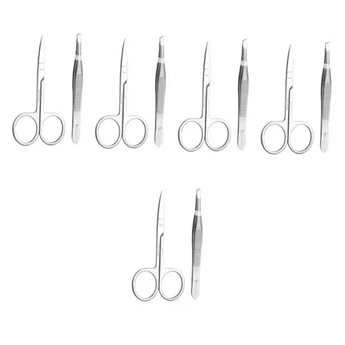Produktbild: Healeved 5 Sätze Augenbrauenschneider-set Augenbrauenpinzette Wimpernschere Bartschneider Nasenhaarschere Gesicht Nasen- Und Ohrenschere Augenbrauenschere Bartschere Rostfreier Stahl Silver