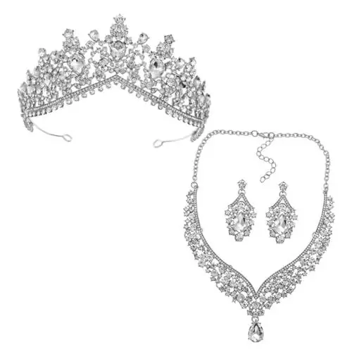 Produktbild: Healeved Haarschmuck Kronenset Damen Brautschmuck Für Party Braut Passende Tiara Hochzeitsschmuck Strassschmuck Strassschmuck Strasskette Strass
