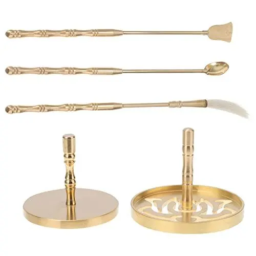 Produktbild: Healeved 5stücke Messing Räucherwerkzeuge DIY Weihrauch Herstellung Kit Mit Lotus Siegel Aschepresse Räuchermopp Schaufel Und Löffel Für Yoga Und Meditation