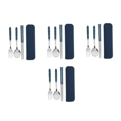 Produktbild: Healifty 4stücke Edelstahl Besteckset Teilig Tragbares Leichtes Reisebesteck Für Schule Camping Und Outdoor Löffel Und Essstäbchen Langlebig Und Wiederverwendbar Elegantem