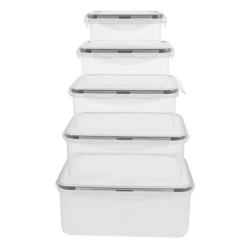 Produktbild: Healifty 5Stücke Teiliges Kühlschrank Lebensmittelaufbewahrungsbehälter mit Luftdichten Deckeln Stapelbare Obst und Gemüseboxen für Kühlschrank und Gefrierschrank