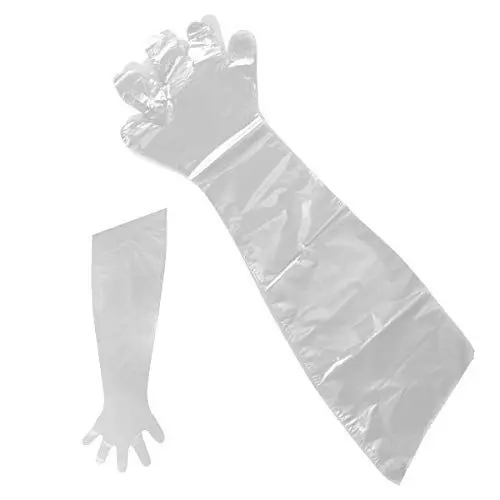 Produktbild: Healifty Einweg-Handschuhe, weicher Kunststoff, transparent, langer Arm, für Tierarzt, 50 Stück (weiß)