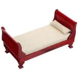 Produktbild: Healifty Puppenhaus Bett Holz Mini Rot Einzelbett Miniatur Vintage Möbel Modell Spielzeug 1: 12 Puppenhaus Schlafzimmer Wohnzimmer Zubehör Mikrolandschaft Dekoration