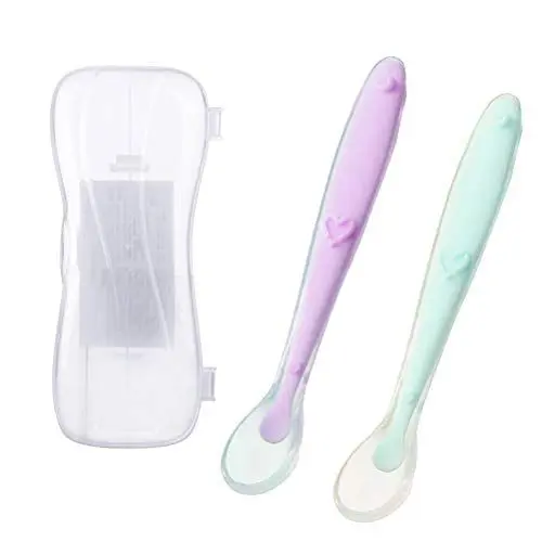 Produktbild: Healifty Silikon Babylöffel Fütterlöffel Kinderlöffel Breilöffel Baby Brei Fütterung Löffel mit Box Babybesteck 2 Stück