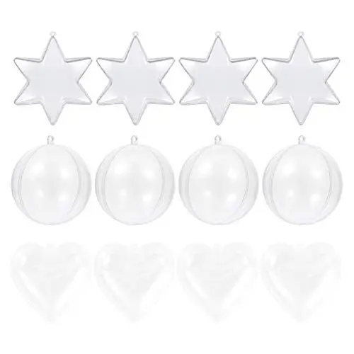 Produktbild: HEALLILY 15 Stücke Transparente Weihnachtskugeln Teilbar Acryl Sterne Herz Acrylkugeln zum Befüllen Durchsichtige Christbaumkugeln Klare Baumkugeln Kugeln für Süßigkeiten Badebomben Formen