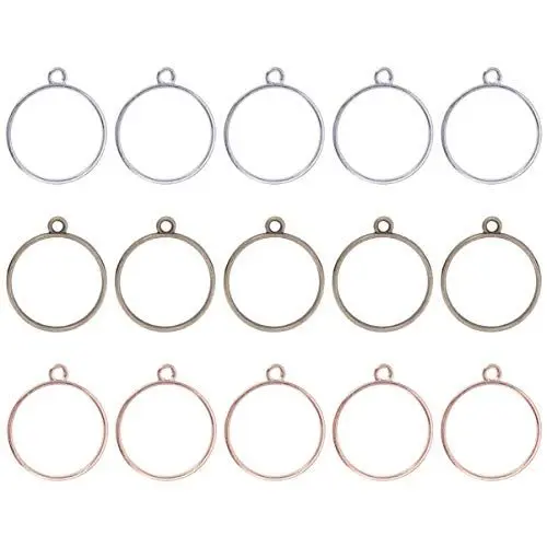 Produktbild: HEALLILY 30 Stück offene Rückseite Lünettenanhänger rund Form Rahmen Anhänger offener Rücken mit Schlaufe für DIY Schmuckherstellung Bronze Silber KC Gold