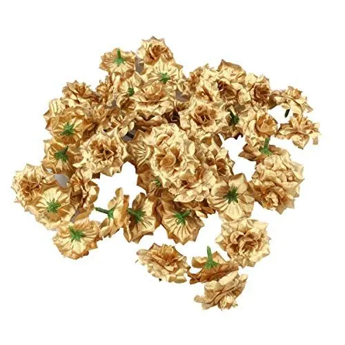 Produktbild: HEALLILY 50 Stück Gold Kunstseide Rose Blume Köpfe für Hochzeit Blume Wand DIY Handwerk Party Dekoration Kunstblumen Dekor 4. 5Cm